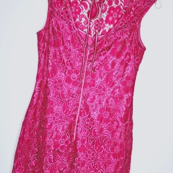 LE CHATEAU Pink Lace & Satin Dress Size Medium Made in Canada 🇨🇦 - Picture 6 of 7